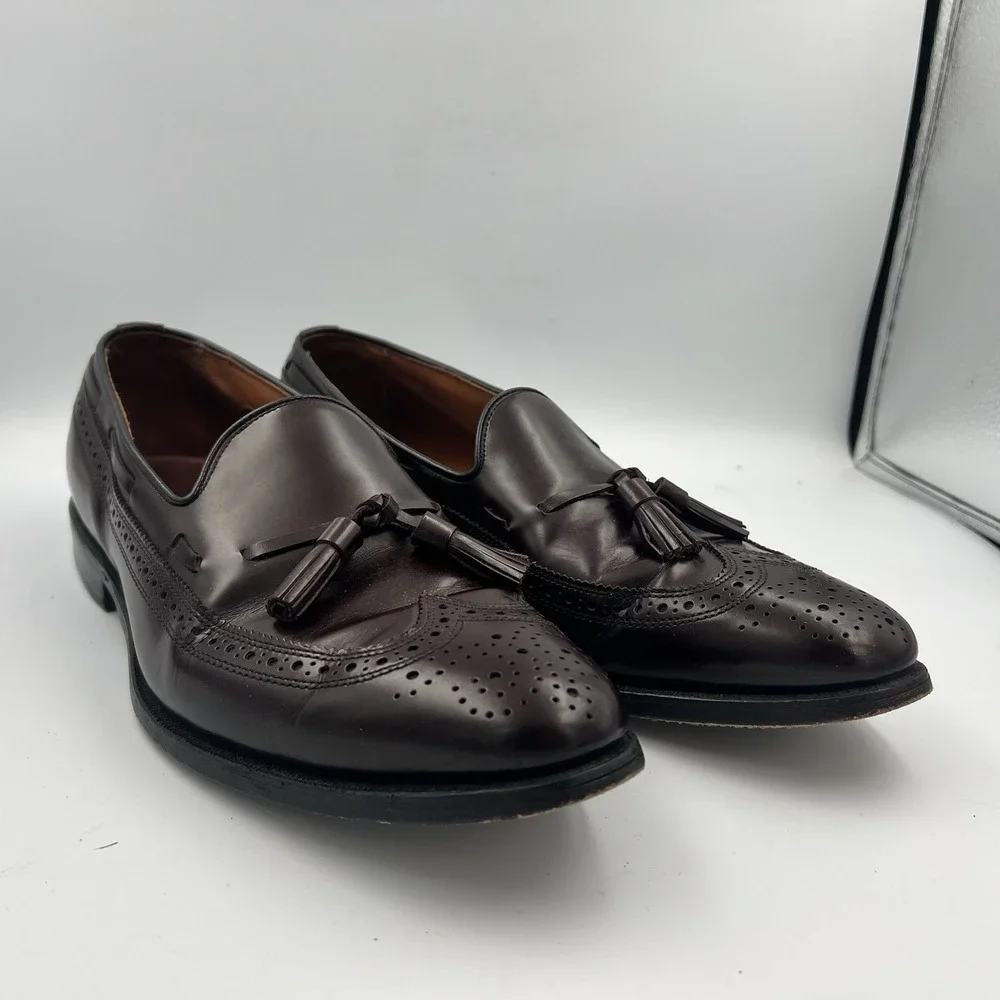 Allen Edmonds 8587 Manchester Wingtip Burgundy Leather Tassel Loafers USA 11D